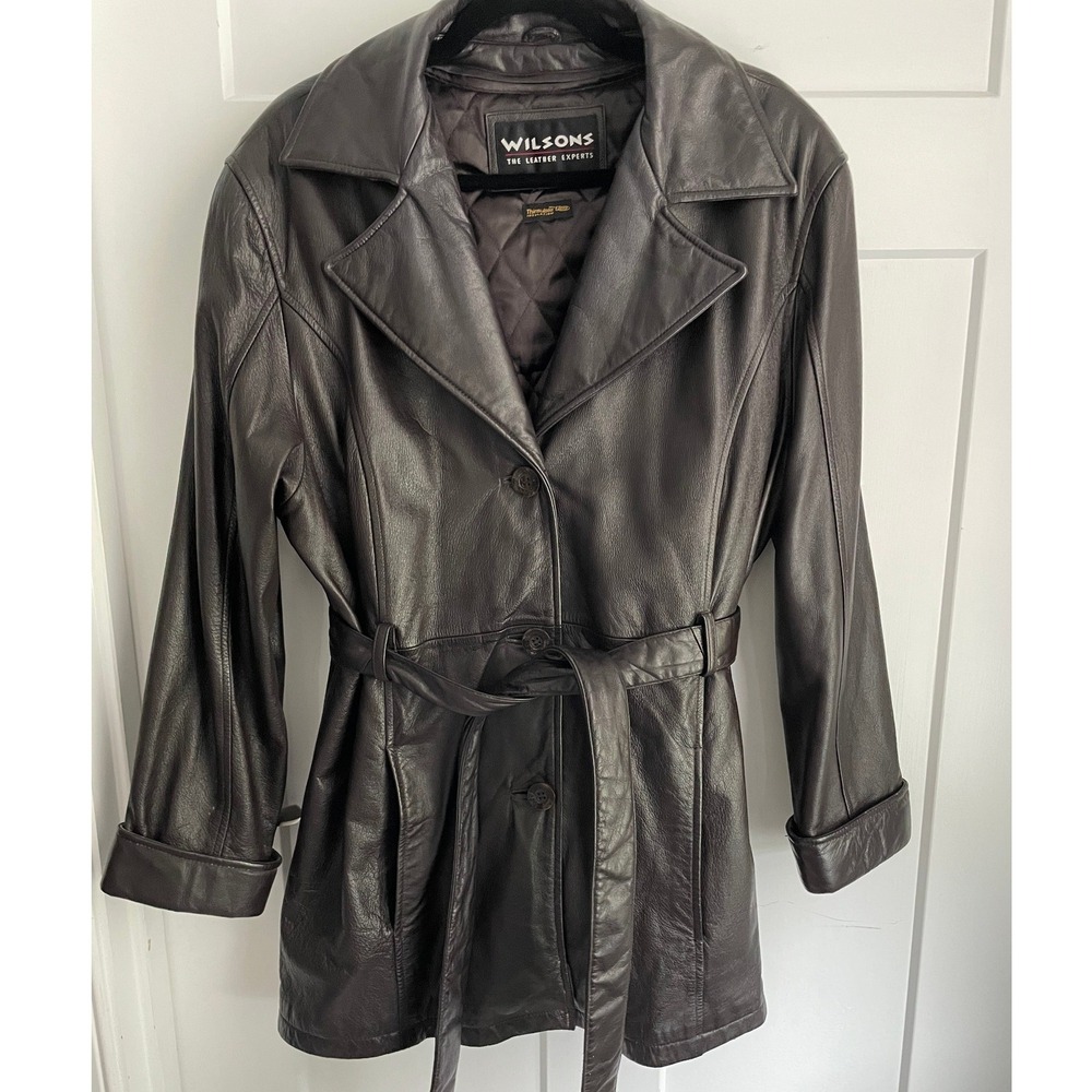 Vintage Wilsons 90s Leather Belted Trench Coat Chocolate Brown Insulated M
